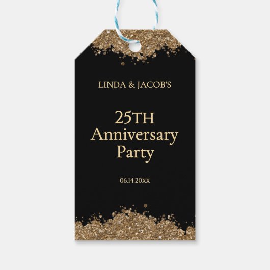 25th Wedding Anniversary Gold Faux Glitter  Cadeaulabel (Voorkant)