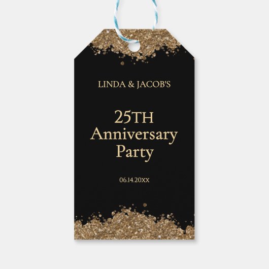 25th Wedding Anniversary Gold Faux Glitter  Cadeaulabel (Achterkant)