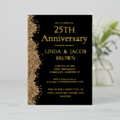 25th Wedding Anniversary Gold Faux Glitter  Folie Uitnodiging (Staand Voorkant)
