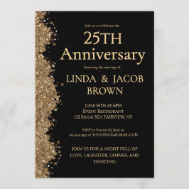 25th Wedding Anniversary Gold Faux Glitter Kaart