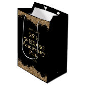 25th Wedding Anniversary Gold Faux Glitter  Medium Cadeauzakje (Voorkant Gekanteld)