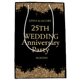 25th Wedding Anniversary Gold Faux Glitter Medium Cadeauzakje