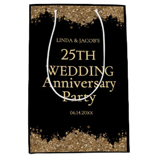 25th Wedding Anniversary Gold Faux Glitter Medium Cadeauzakje
