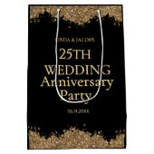 25th Wedding Anniversary Gold Faux Glitter  Medium Cadeauzakje (Achterkant)