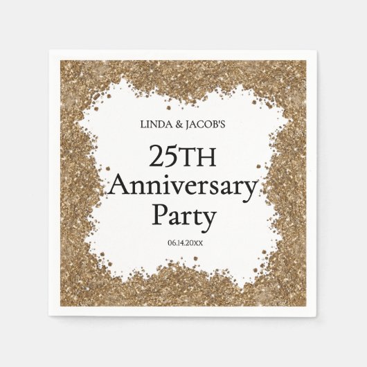25th Wedding Anniversary Gold Faux Glitter Servet (Voorkant)