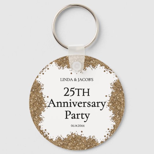 25th Wedding Anniversary Gold Faux Glitter Sleutelhanger (Voorkant)