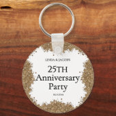 25th Wedding Anniversary Gold Faux Glitter Sleutelhanger (Voorkant)