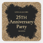 25th Wedding Anniversary Gold Faux Glitter  Vierkante Sticker (Voorkant)