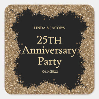 25th Wedding Anniversary Gold Faux Glitter Vierkante Sticker