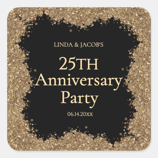 25th Wedding Anniversary Gold Faux Glitter  Vierkante Sticker (Voorkant)