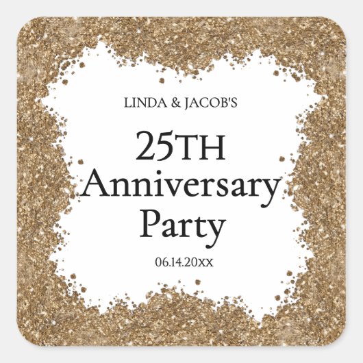 25th Wedding Anniversary Gold Faux Glitter  Vierkante Sticker (Voorkant)