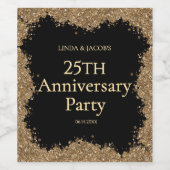 25th Wedding Anniversary Gold Faux Glitter  Wijn Etiket (Enkel label)