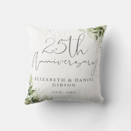 25th Wedding Anniversary Greenery Floral Kussen (Achterkant)