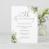 25th Wedding Anniversary Greenery Floral Photo Kaart (Staand voorkant)