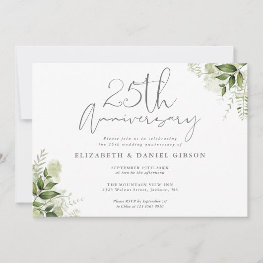 25th Wedding Anniversary Greenery Floral Photo Kaart (Voorkant)