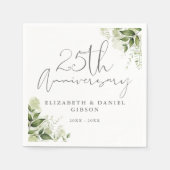 25th Wedding Anniversary Greenery Silver Script Servet (Voorkant)