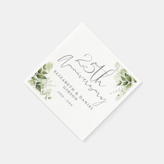 25th Wedding Anniversary Greenery Silver Script Servet (Hoek)