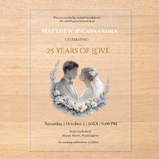 25th Wedding Anniversary Heirloom-Like Celebration Acryl Uitnodigingen (Voorkant)