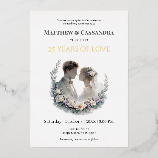 25th Wedding Anniversary Heirloom-Like Celebration Folie Feestdagenkaart (Voorkant)