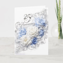 25th Wedding Anniversary in Silver and Blue Kaart