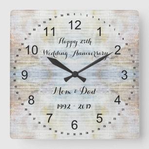 25th Wedding Anniversary Marble Pattern Vierkante Klok