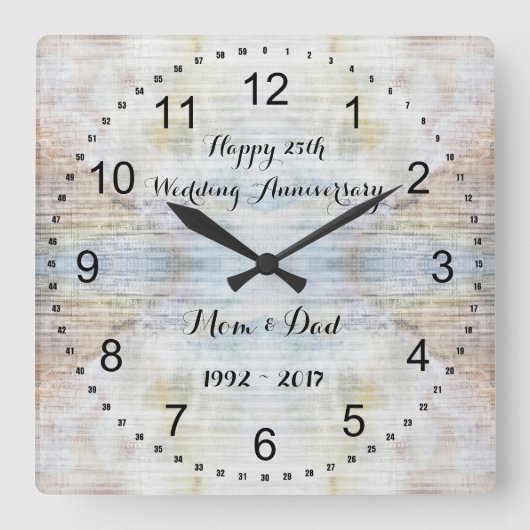 25th Wedding Anniversary Marble Pattern Vierkante Klok (Voorkant)