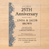25th Wedding Anniversary Silver Faux Glitter  Acryl Uitnodigingen (Voorkant)