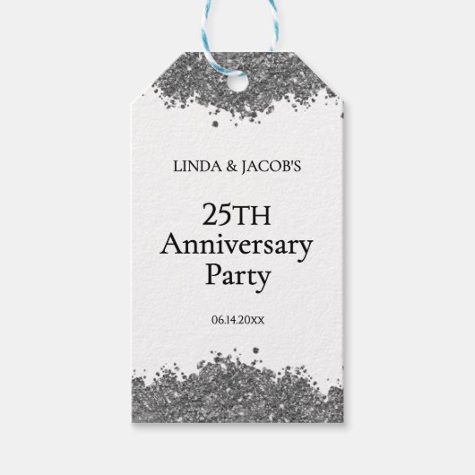 25th Wedding Anniversary Silver Faux Glitter  Cadeaulabel (Voorkant)