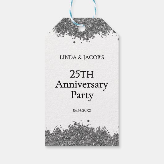 25th Wedding Anniversary Silver Faux Glitter  Cadeaulabel (Achterkant)