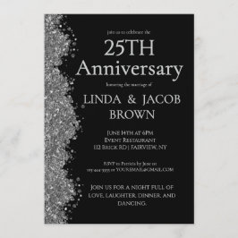 25th Wedding Anniversary Silver Faux Glitter  Kaart