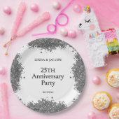 25th Wedding Anniversary Silver Faux Glitter Papieren Bordje (Feest)