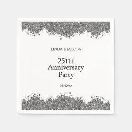 25th Wedding Anniversary Silver Faux Glitter  Servet