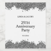 25th Wedding Anniversary Silver Faux Glitter Wijn Etiket (Enkel label)