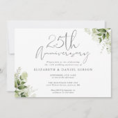 25th Wedding Anniversary Silver Script Floral Kaart (Voorkant)