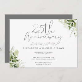 25th Wedding Anniversary Silver Script Floral Kaart