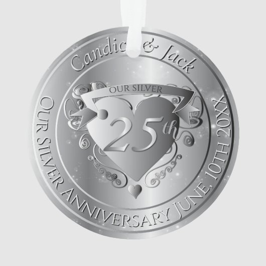 25th Wedding Anniversary Silvery Heart Ornament (achterkant)