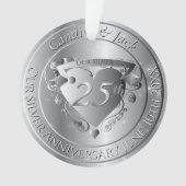 25th Wedding Anniversary Silvery Heart Ornament (voorkant)