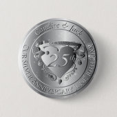 25th Wedding Anniversary Silvery Heart Ronde Button 5,7 Cm (Voorkant)
