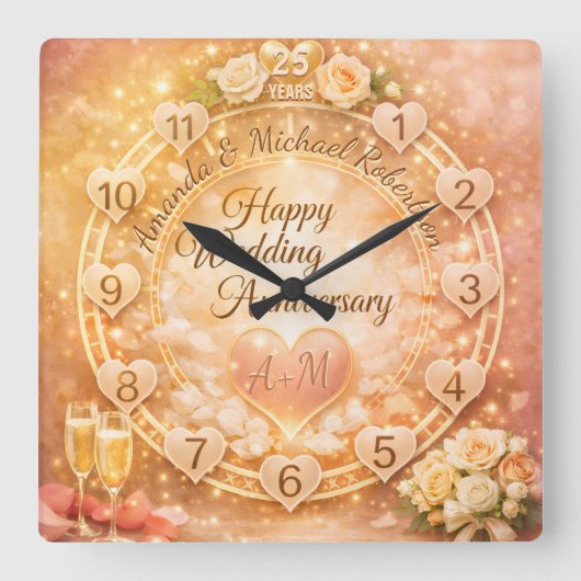 25th Wedding Anniversary Vierkante Klok (Voorkant)