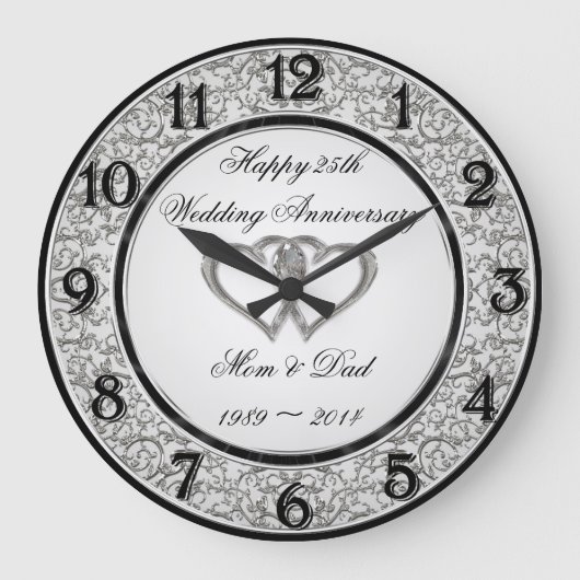25th Wedding Anniversary Wall Clock Grote Klok (Voorkant)