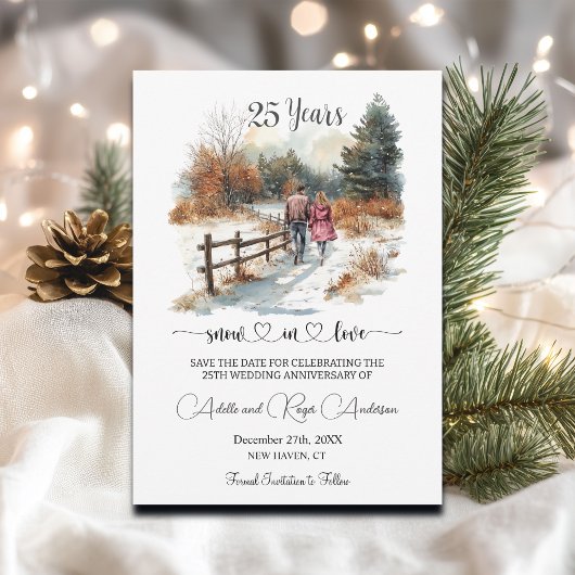 25th Wedding Anniversary Winter Landscape Romantic Save The Date