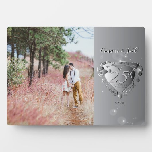 25th Wedding Jubileum Aangepast Foto Zilver Heart Fotoplaat (voorkant)