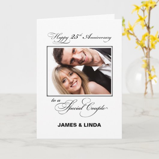 25th Wedding Jubileum - Aangepaste naam & foto Kaart (Gele Bloem)