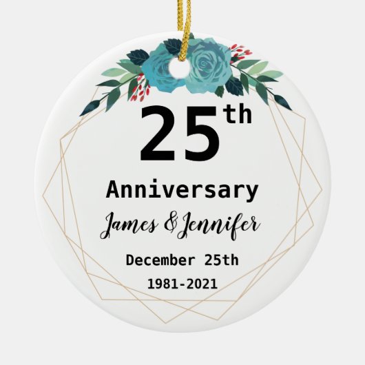 25th Wedding Jubileum - Aangepaste namen en Jaar Keramisch Ornament (Voorkant)
