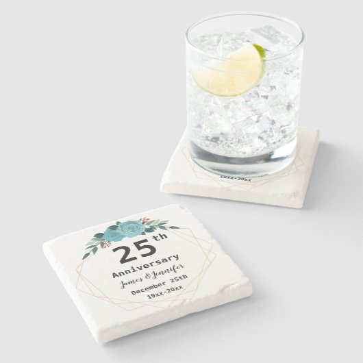 25th Wedding Jubileum - Aangepaste namen en Jaar Stenen Onderzetter (Zijkant)