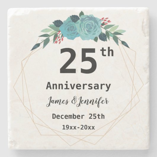 25th Wedding Jubileum - Aangepaste namen en Jaar Stenen Onderzetter (Voorkant)