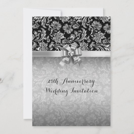 25th Wedding Jubileum Black & Silver Damascus 2 Kaart (Achterkant)