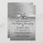 25th Wedding Jubileum Black & Silver Damaskers Kaart (Voorkant / Achterkant)