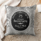 25th Wedding Jubileum Black & Silver Damaskers Kussen (Deken)