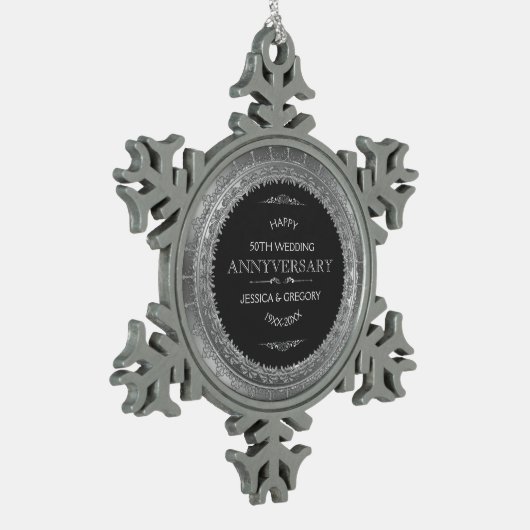 25th Wedding Jubileum Black & Silver Lace Tin Sneeuwvlok Ornament (Links)
